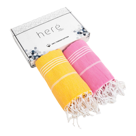 Here Mood %100 Pamuk Tatil Peştemal Seti (Sarı/Pembe)