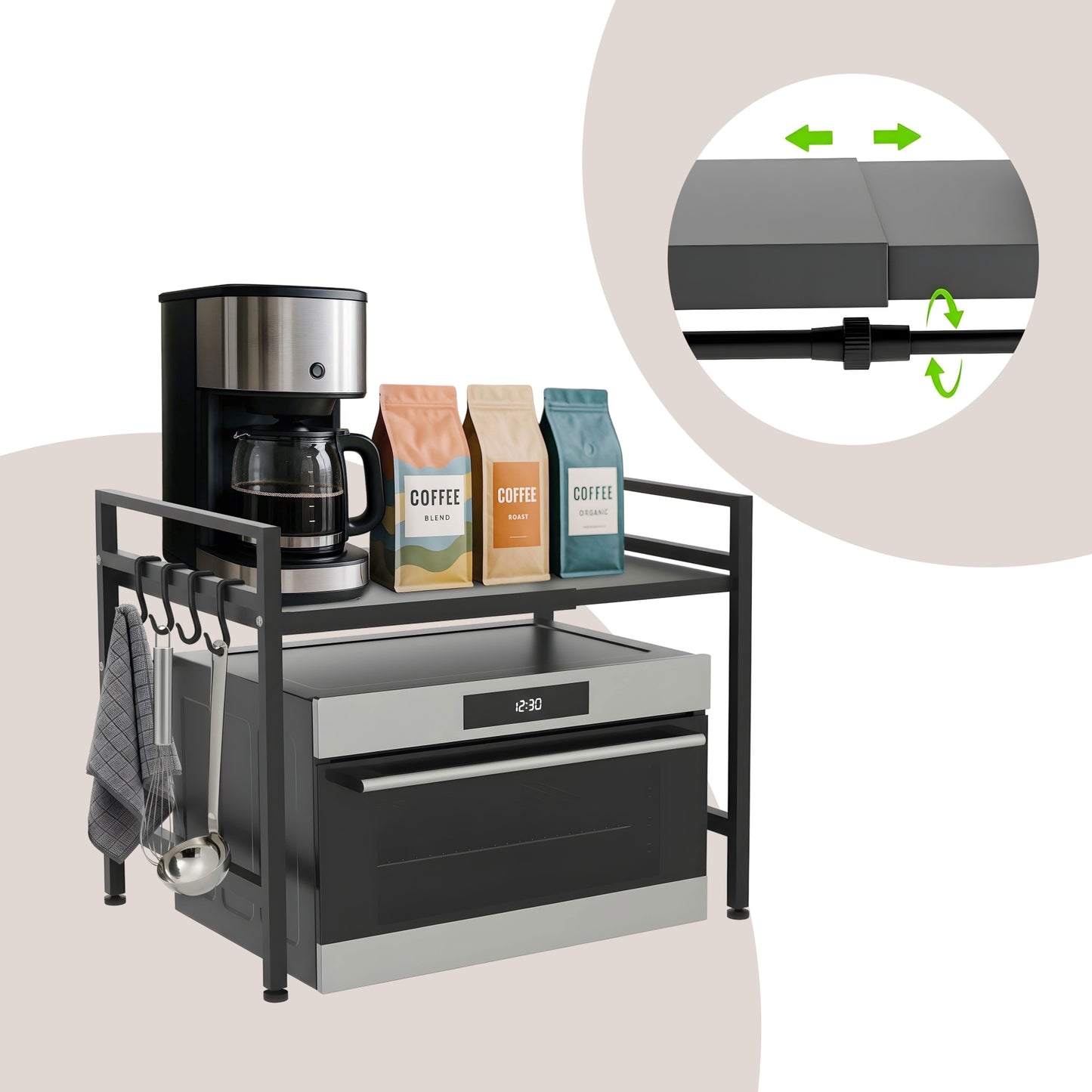 CozyVibe 2-Katlı Mutfak Standı – Ayarlanabilir Mikrodalga Rafı & Çok Amaçlı Mutfak Organizer