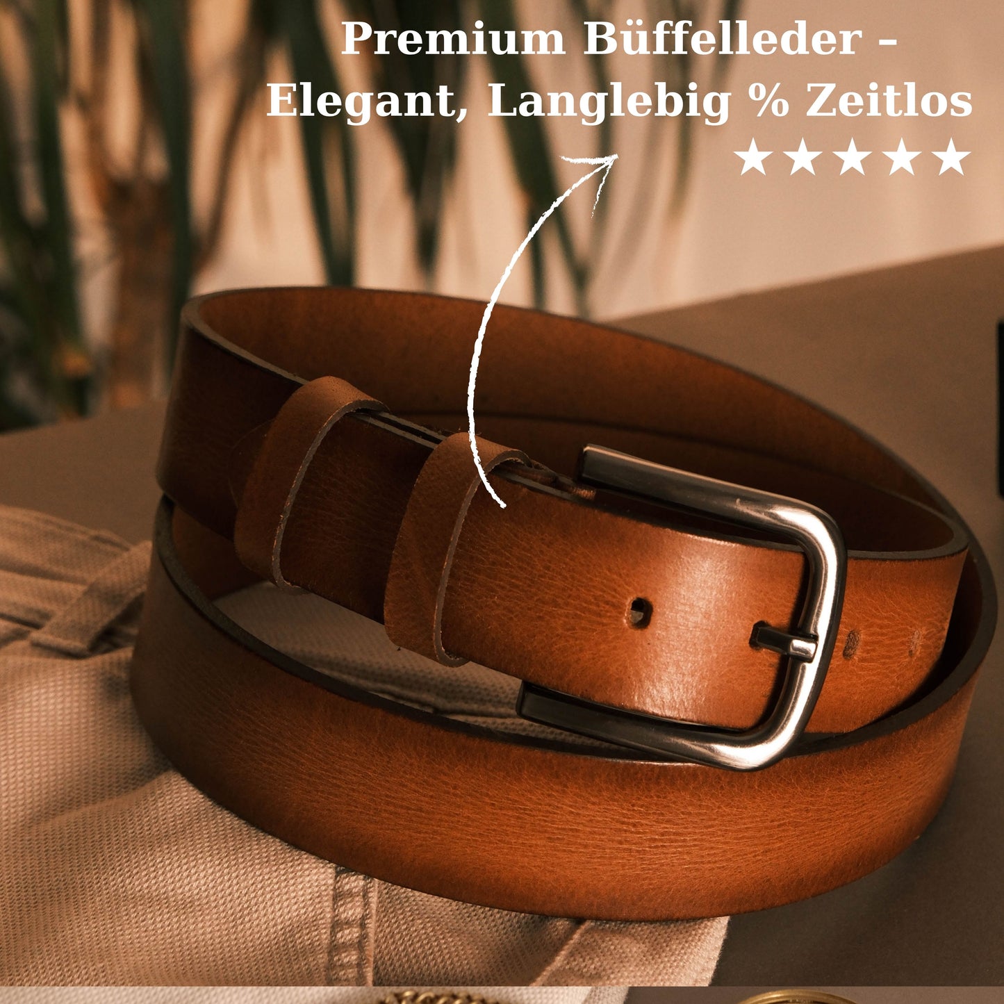 Premium Gerçek Deri Kemer (Cognac)