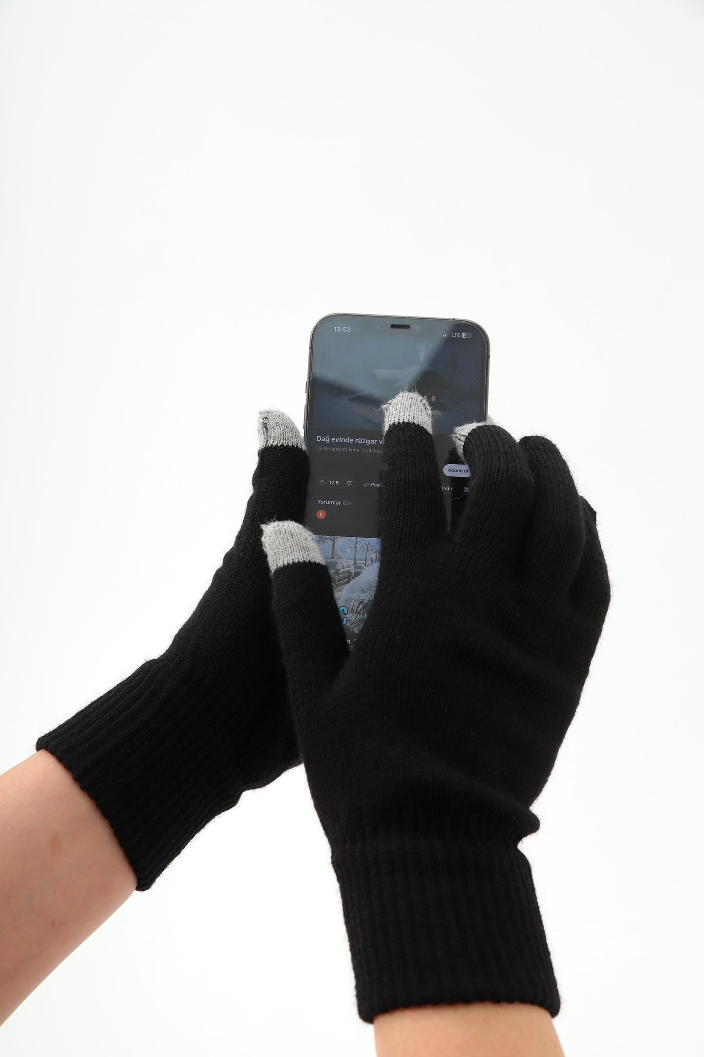 Dokunmatik Parmaklı Eldiven (Siyah)