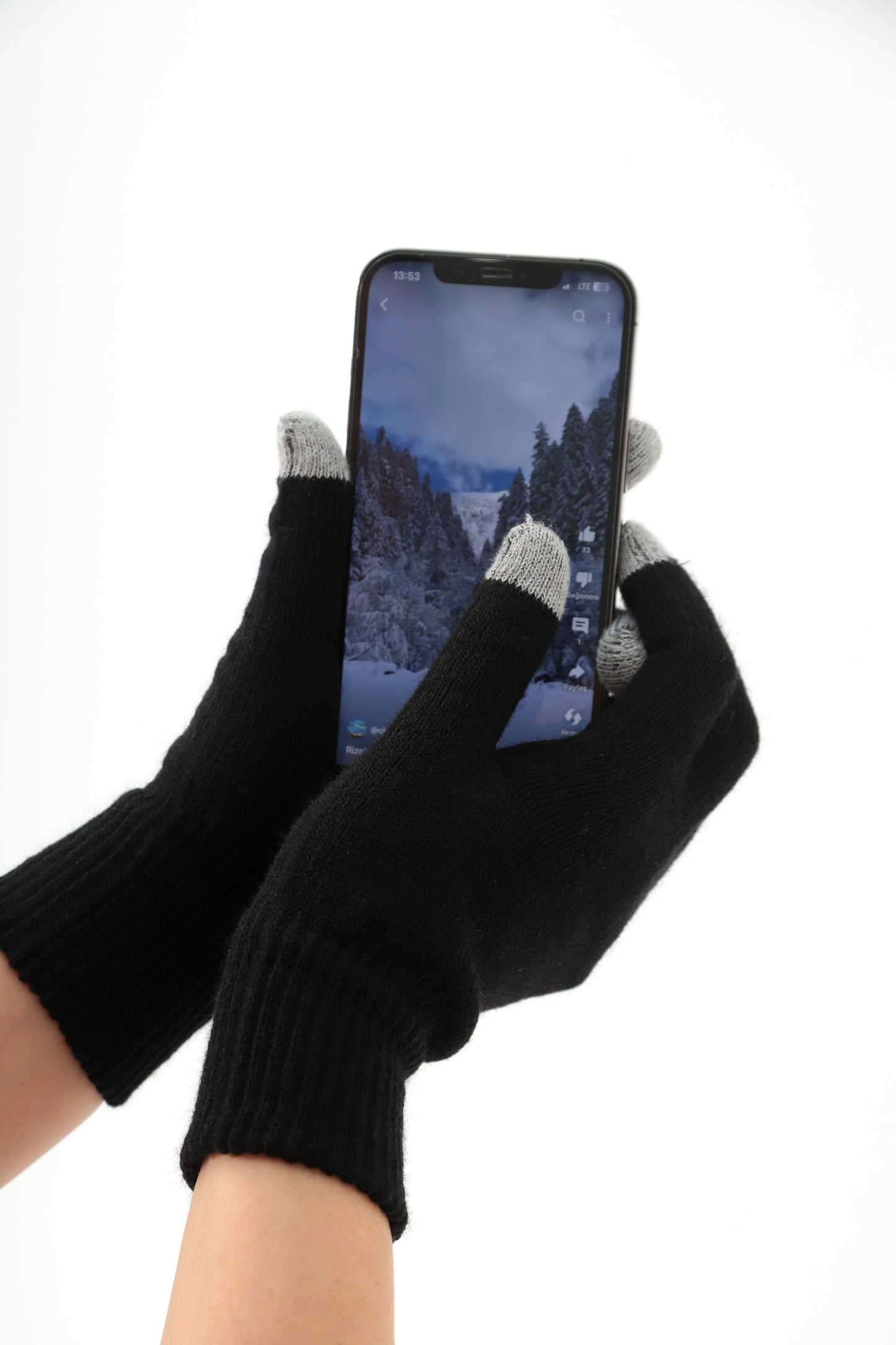 Dokunmatik Parmaklı Eldiven (Siyah)