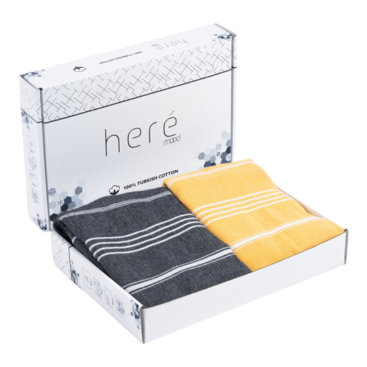 Here Mood %100 Pamuk Tatil Peştemal Seti (Siyah/Sarı)