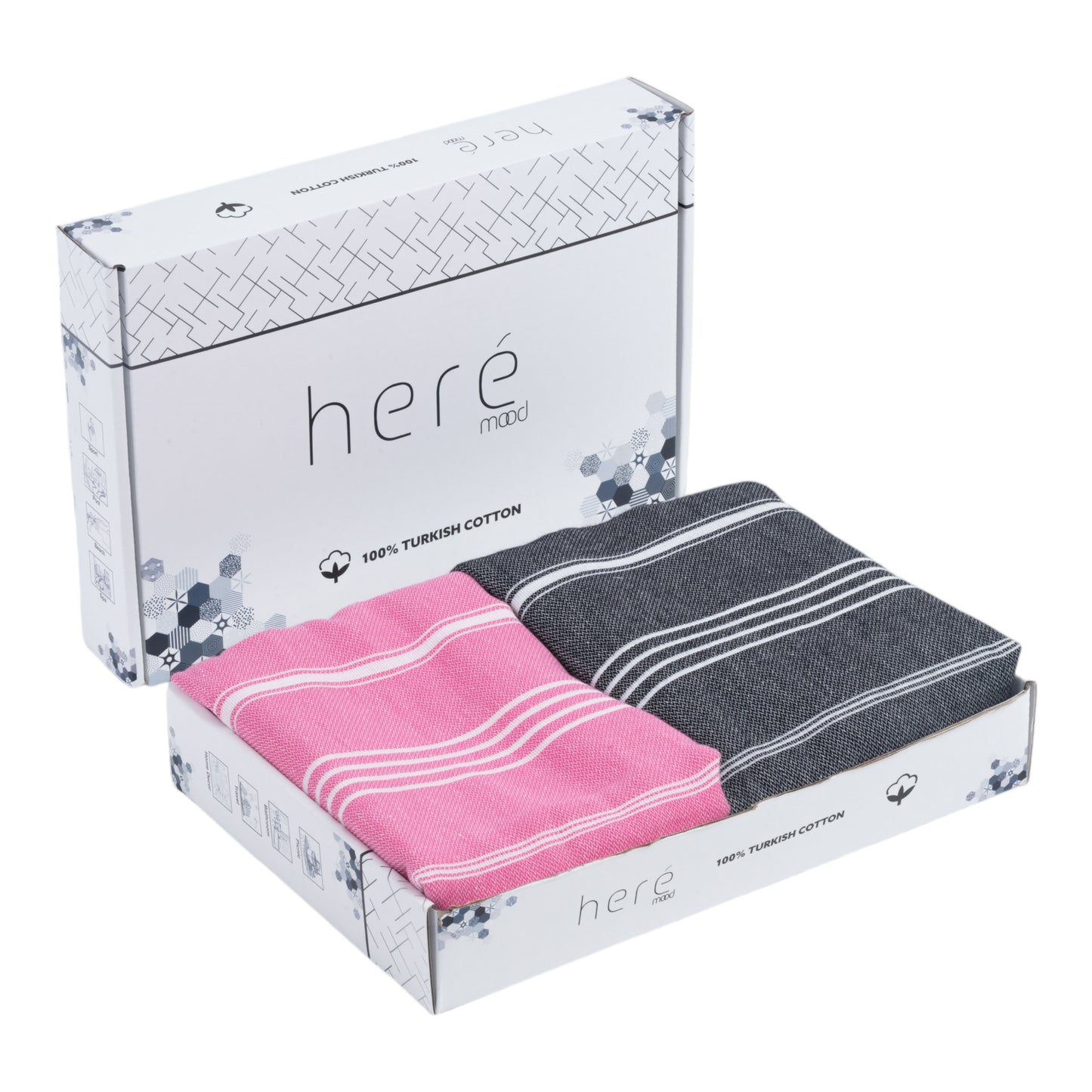 Here Mood %100 Pamuk Tatil Peştemal Seti (Siyah/Pembe)