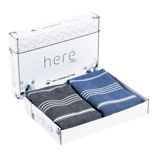Here Mood %100 Pamuk Tatil Peştemal Seti (Petrolmavisi/Siyah)