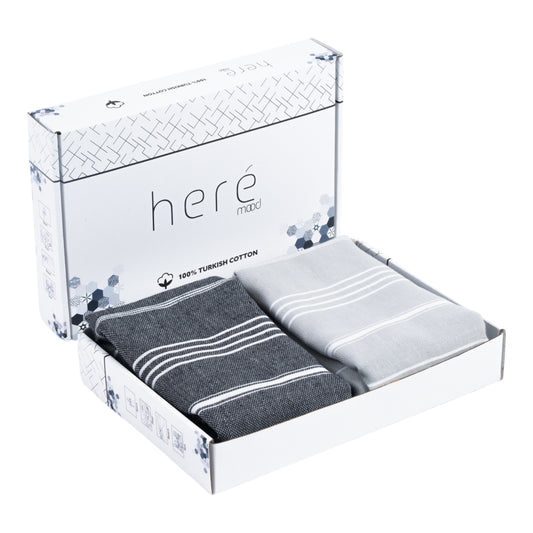 Here Mood %100 Pamuk Tatil Peştemal Seti (Siyah/Gri)