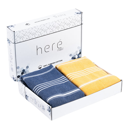 Here Mood %100 Pamuk Tatil Peştemal Seti (Petrolmavisi/Sarı)