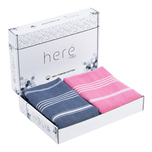 Here Mood %100 Pamuk Tatil Peştemal Seti (Petrolmavisi/Pembe)