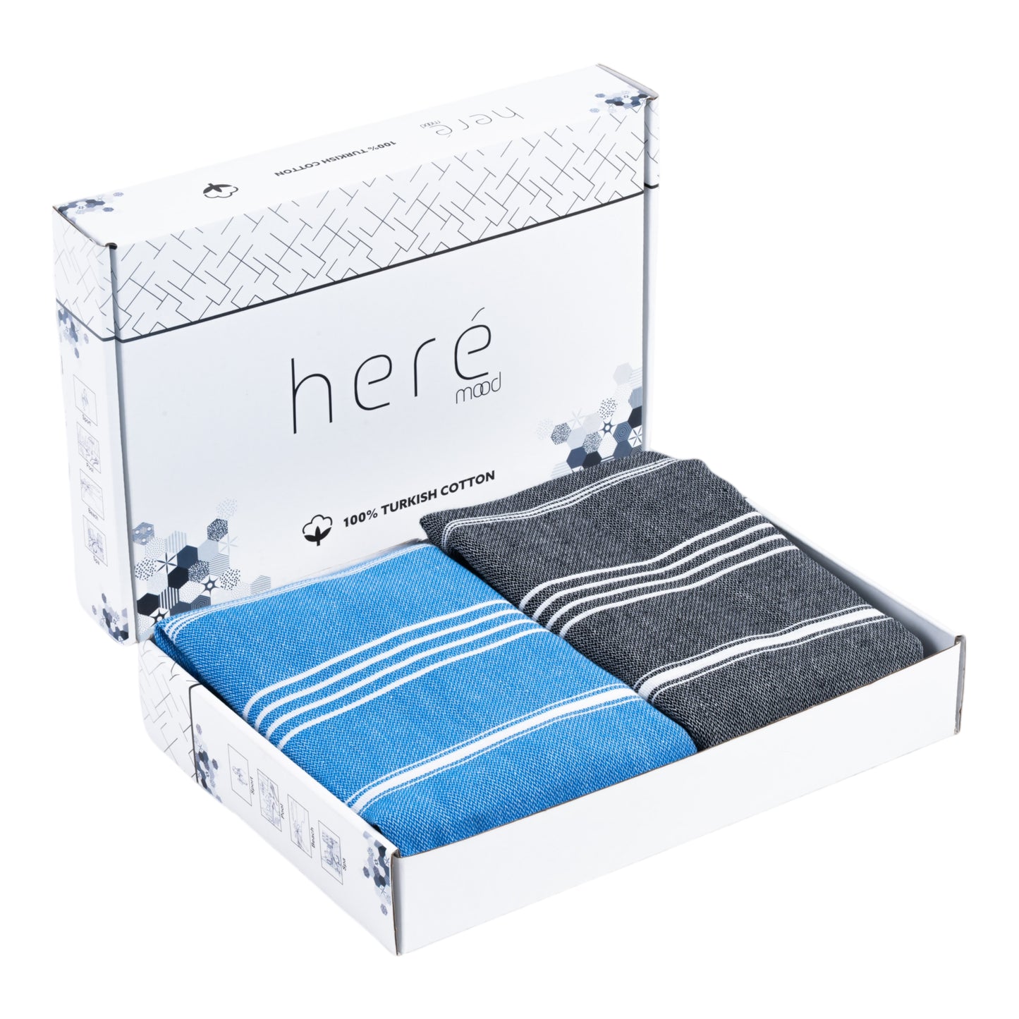 Here Mood %100 Pamuk Tatil Peştemal Seti (Siyah/Mavi)