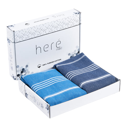 Here Mood %100 Pamuk Tatil Peştemal Seti (Petrolmavisi/Mavi)