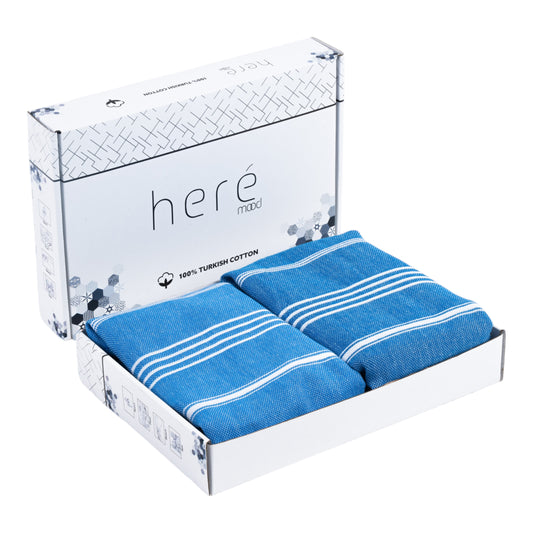Here Mood %100 Pamuk Tatil Peştemal Seti (Mavi/Mavi)