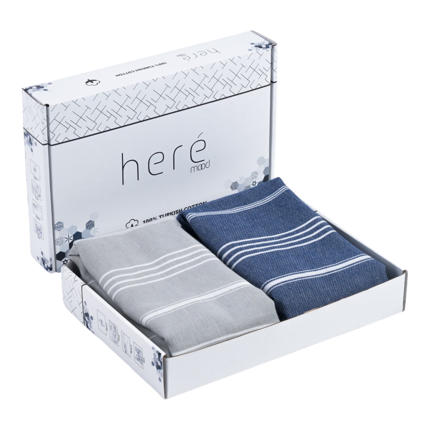 Here Mood %100 Pamuk Tatil Peştemal Seti (Petrolmavisi/Gri)