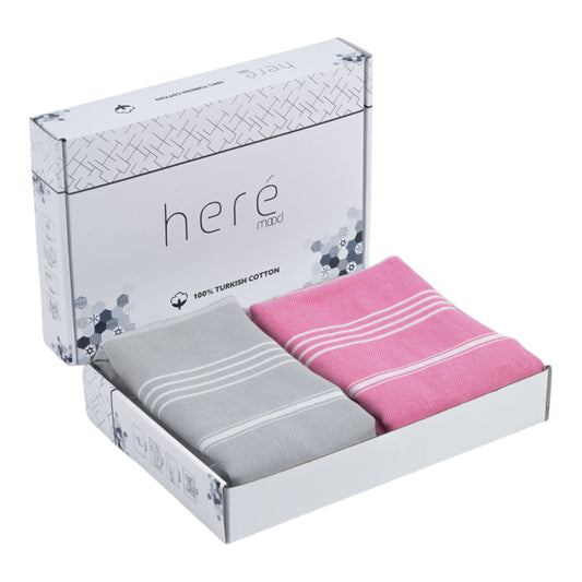 Here Mood %100 Pamuk Tatil Peştemal Seti (Gri/Pembe)