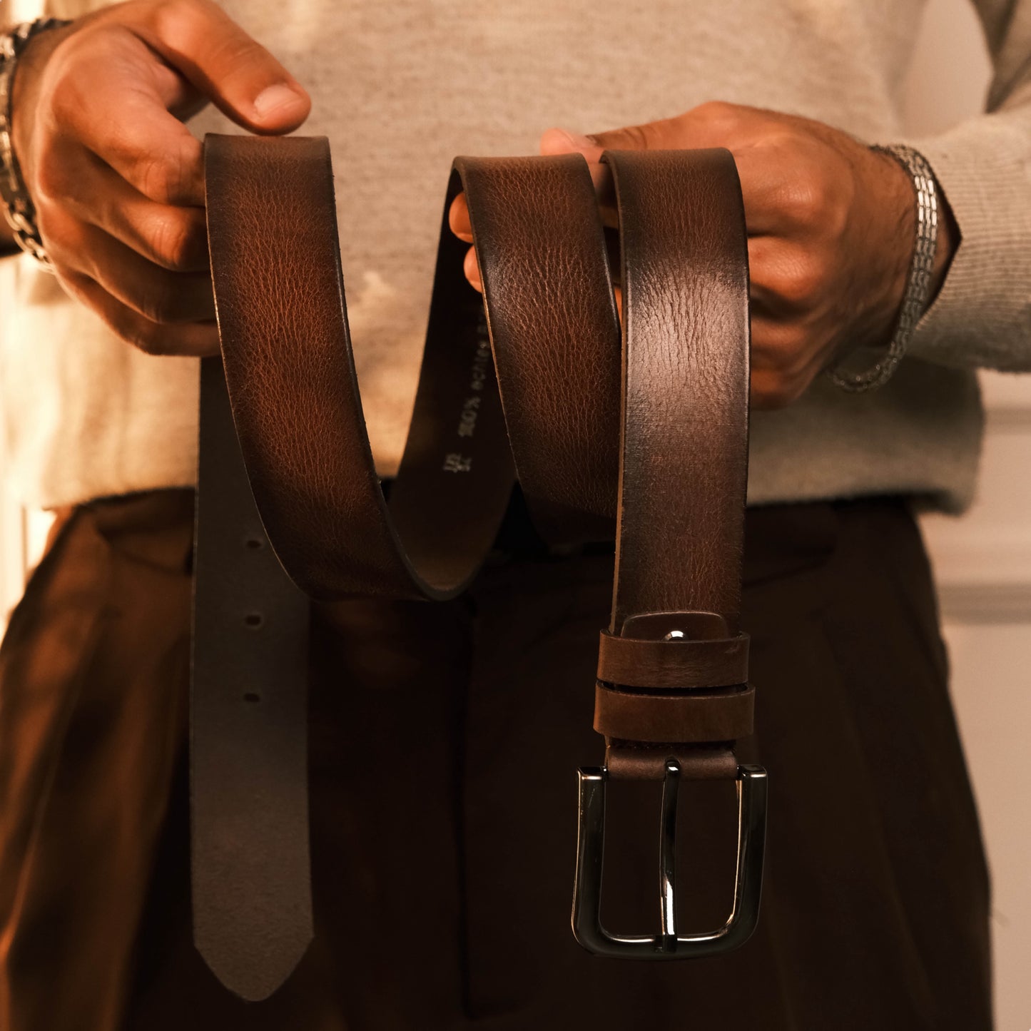 Premium Gerçek Deri Kemer (Kahverengi)