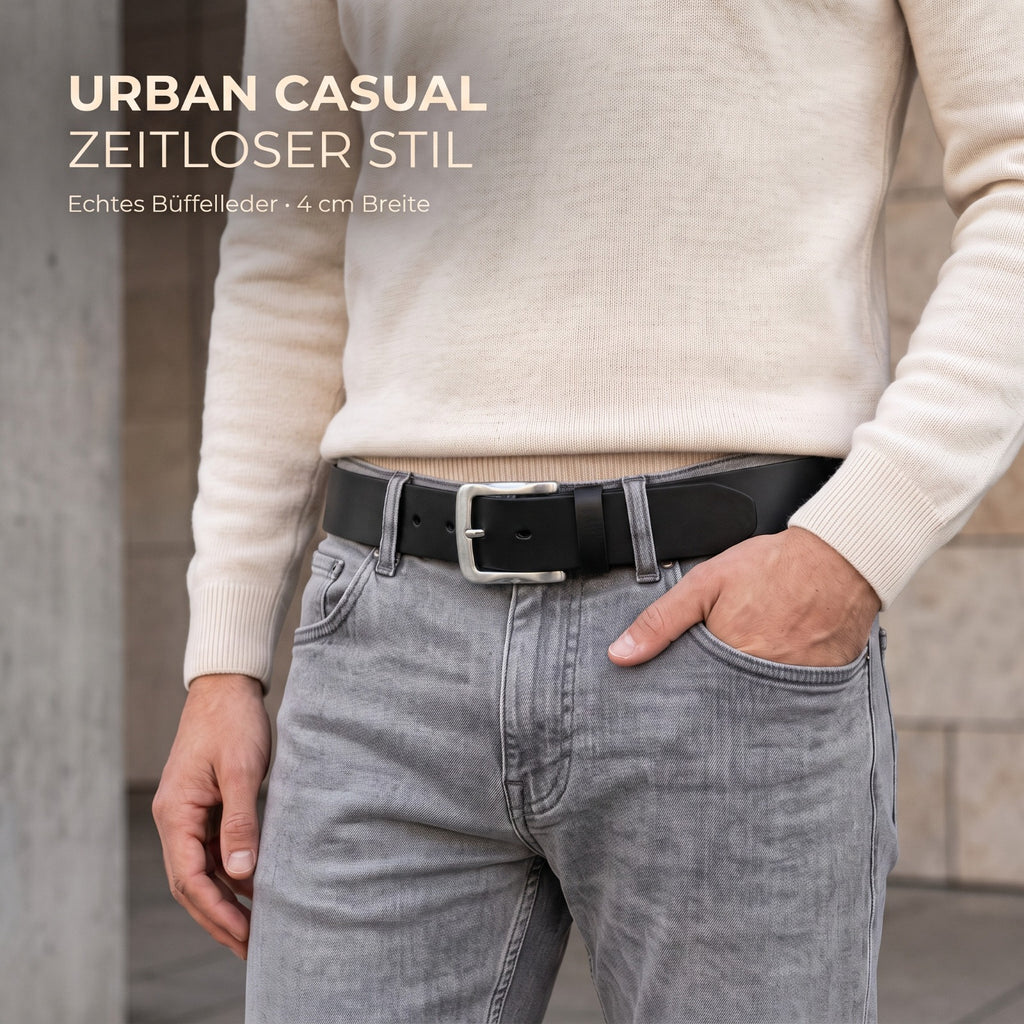 Premium Ledergürtel für Herren (Schwarz)