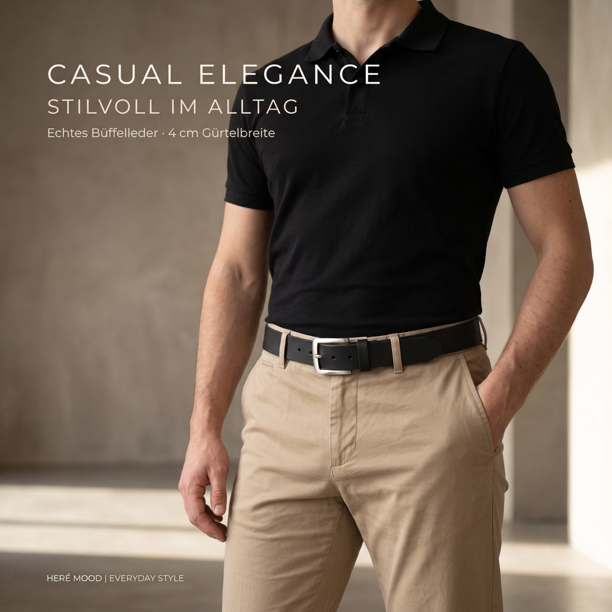 Premium Ledergürtel für Herren (Schwarz)