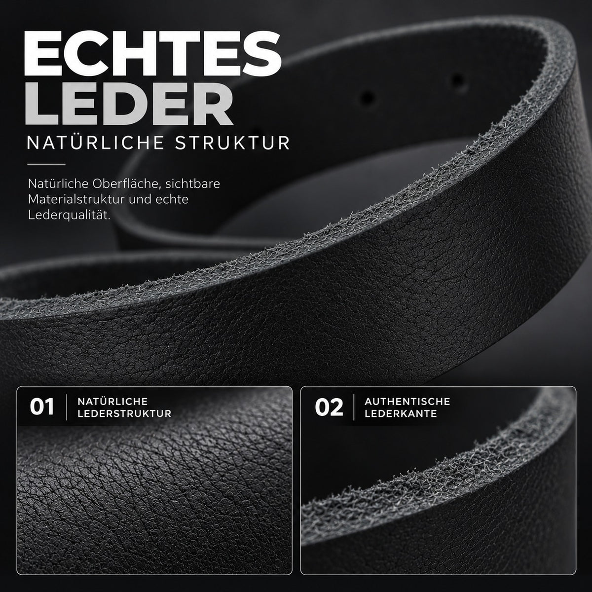 Premium Ledergürtel für Herren (Schwarz)