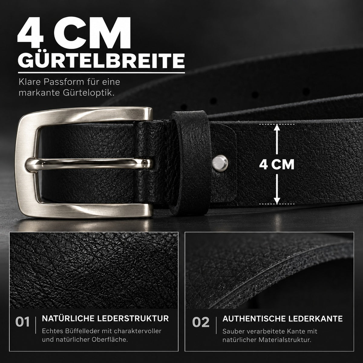 Premium Ledergürtel für Herren (Schwarz)
