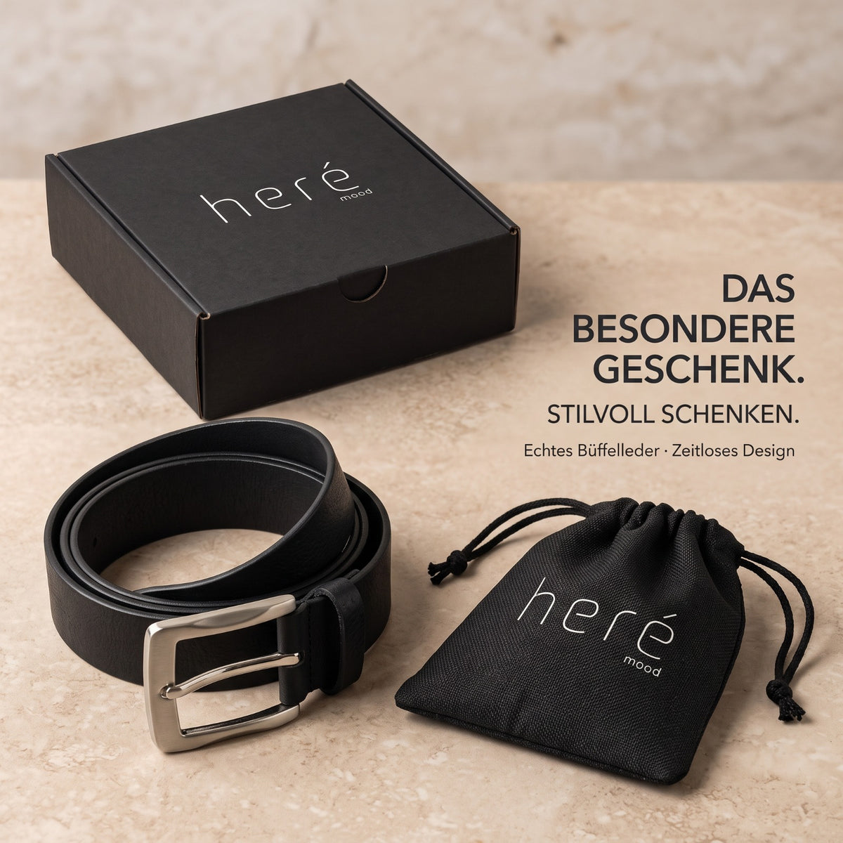 Premium Ledergürtel für Herren (Schwarz)