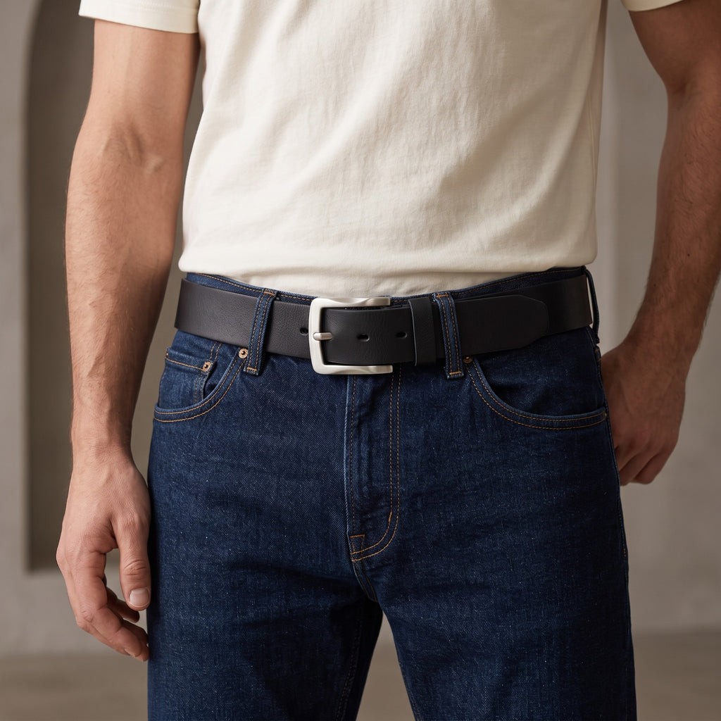Premium Ledergürtel für Herren (Schwarz)