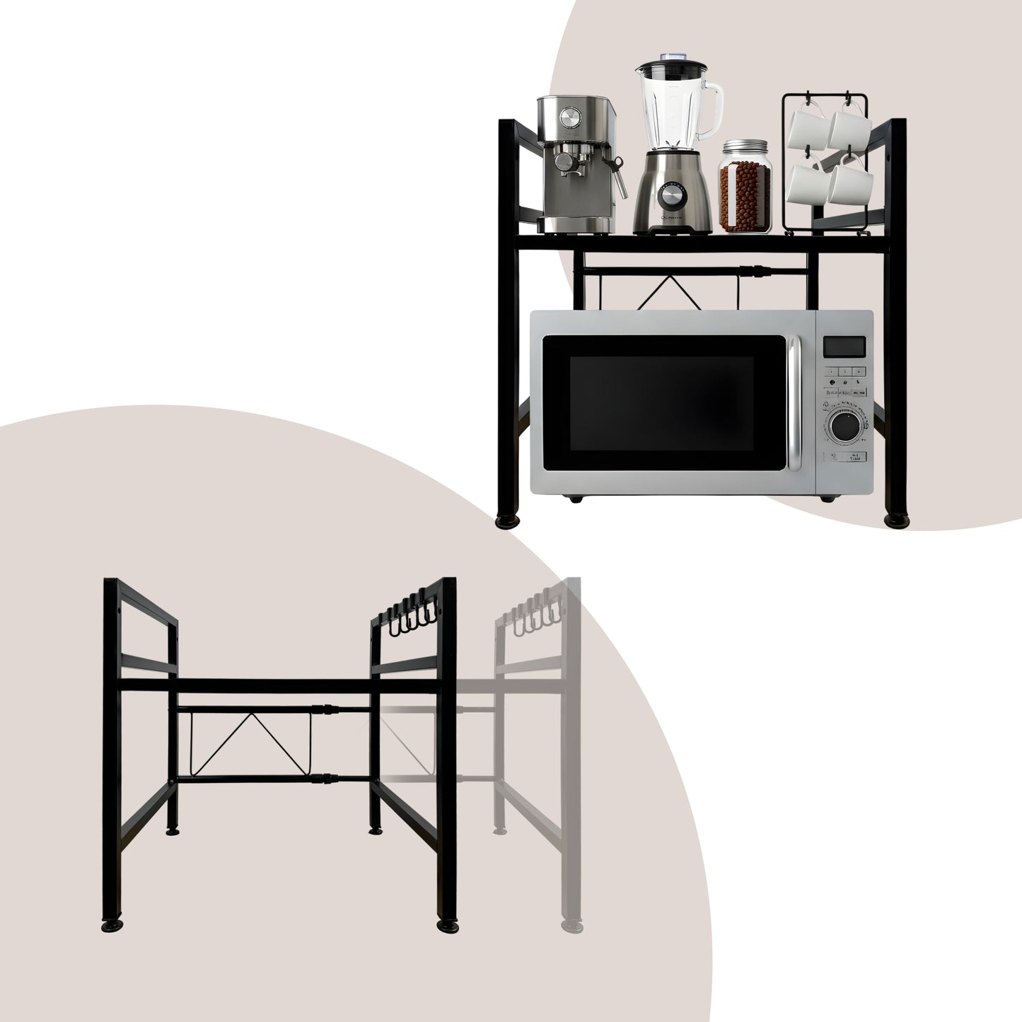 CozyVibe 2-Katlı Mutfak Standı – Ayarlanabilir Mikrodalga Rafı & Çok Amaçlı Mutfak Organizer