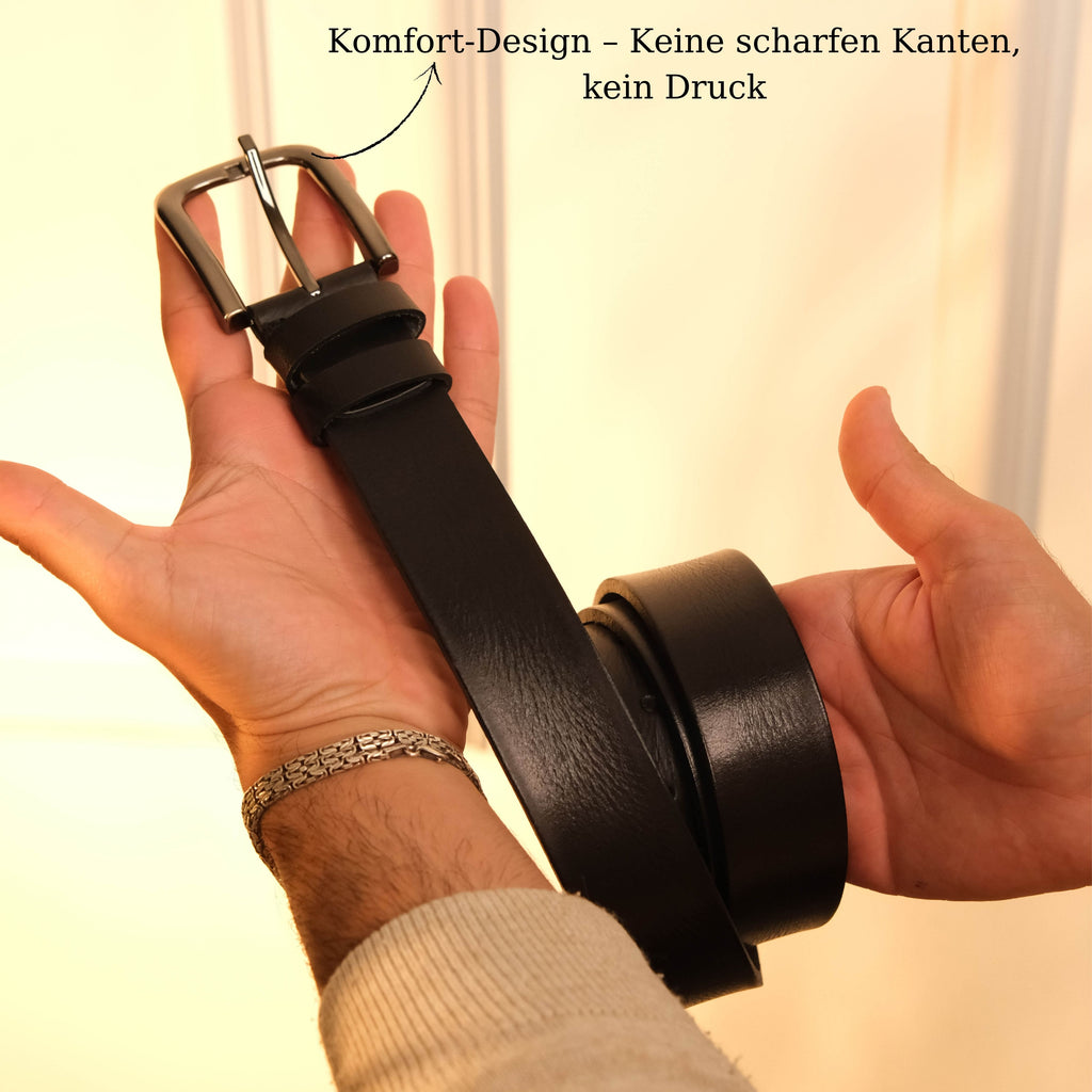 Handgefertigter Echtleder-Herrengürtel, Schwarz