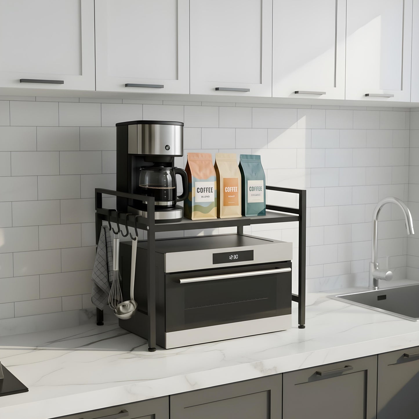 CozyVibe 2-Katlı Mutfak Standı – Ayarlanabilir Mikrodalga Rafı & Çok Amaçlı Mutfak Organizer