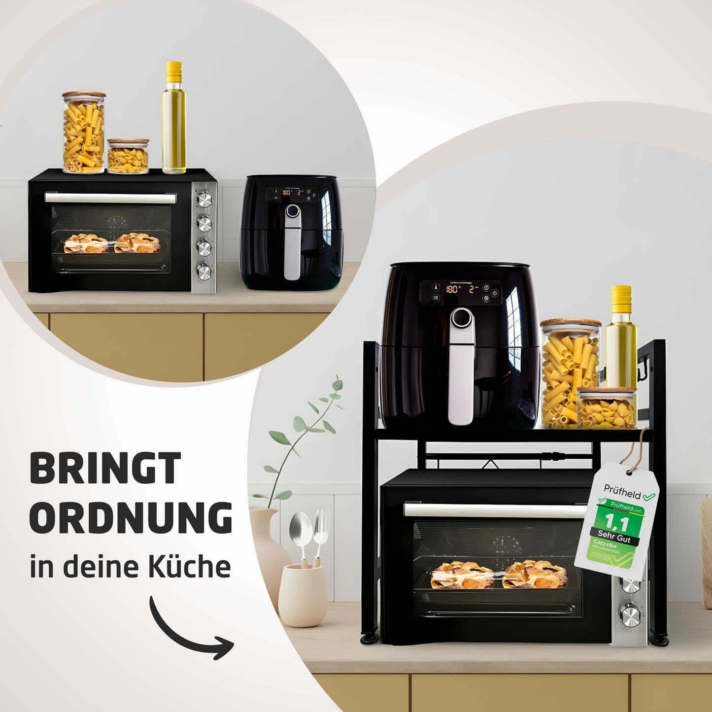 CozyVibe 2-Katlı Mutfak Standı – Ayarlanabilir Mikrodalga Rafı & Çok Amaçlı Mutfak Organizer