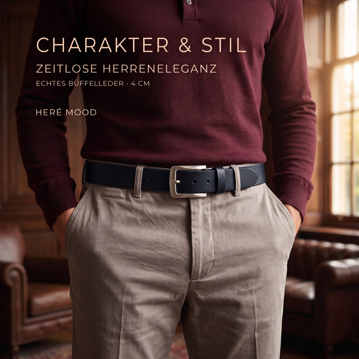 Premium Ledergürtel für Herren (Dunkelblau)