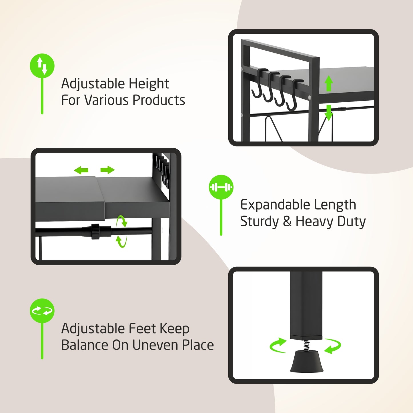 CozyVibe 2-Katlı Mutfak Standı – Ayarlanabilir Mikrodalga Rafı & Çok Amaçlı Mutfak Organizer