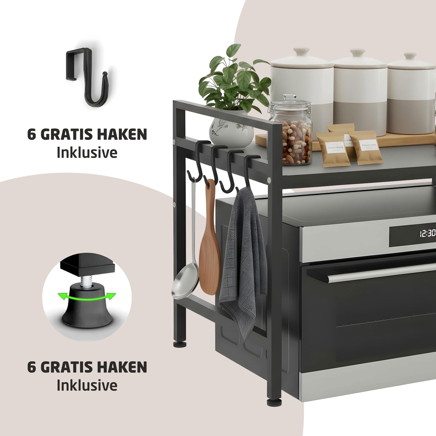 CozyVibe 2-Katlı Mutfak Standı – Ayarlanabilir Mikrodalga Rafı & Çok Amaçlı Mutfak Organizer