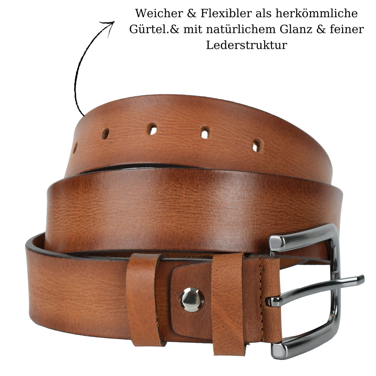 Handgefertigter Echtleder-Herrengürtel, Cognac