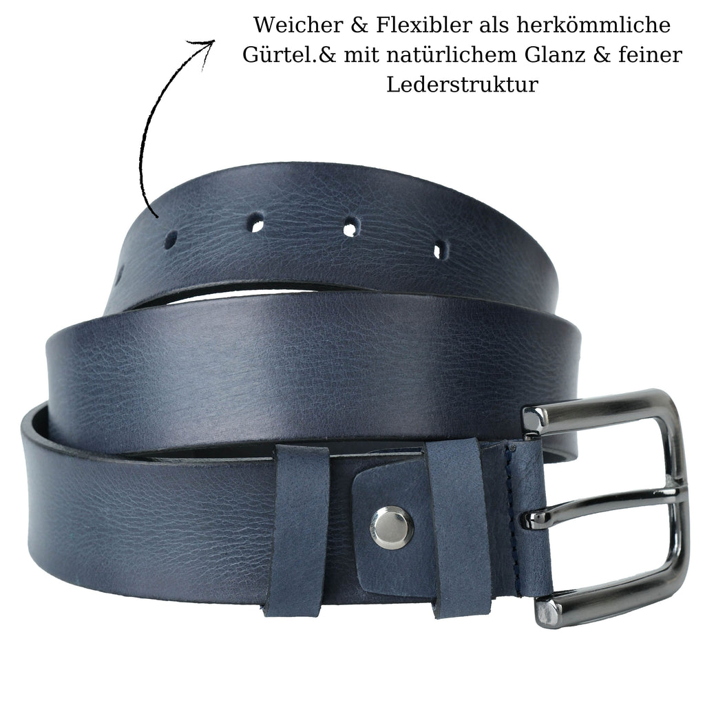 Handgefertigter Echtleder-Herrengürtel, Dunkelblau