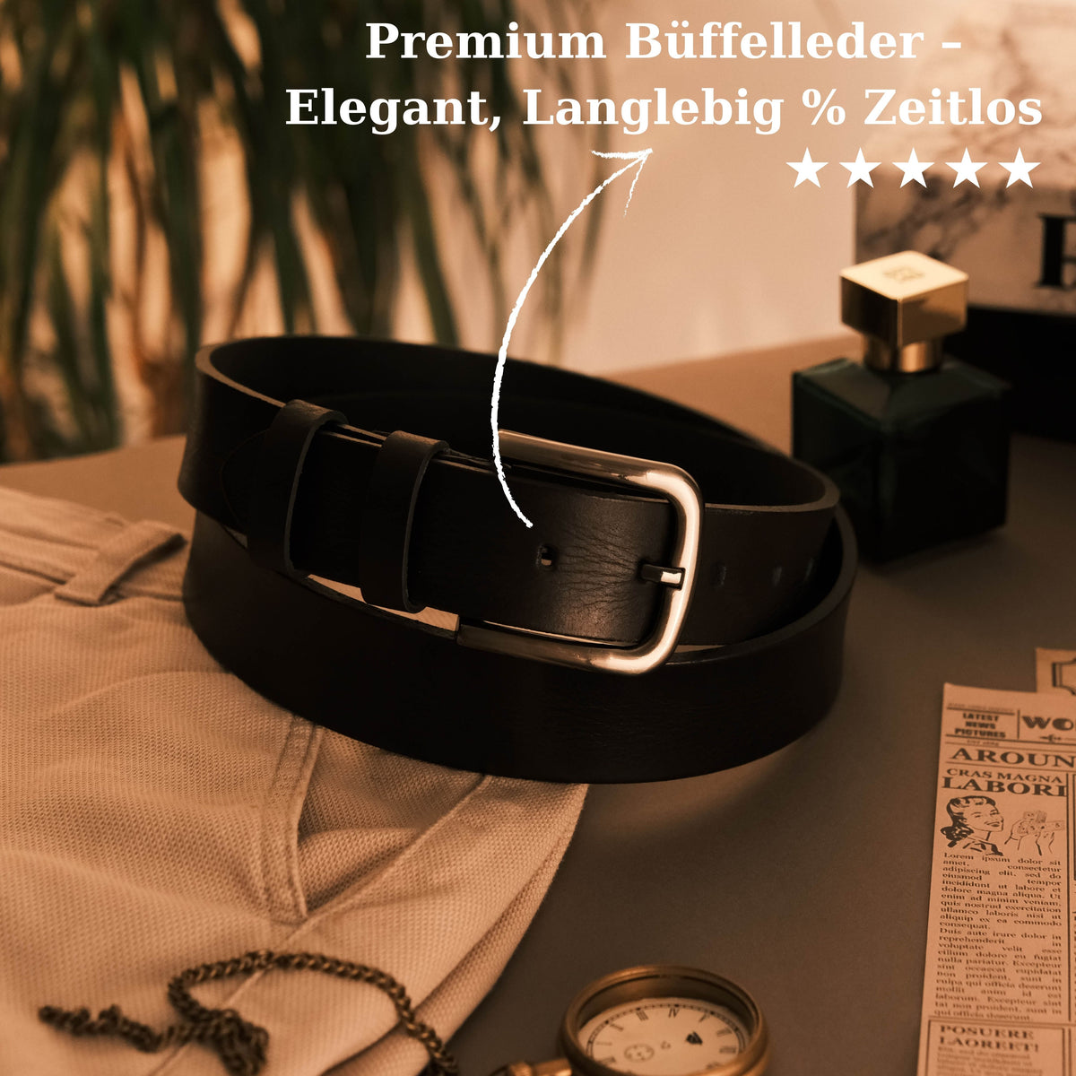 Handgefertigter Echtleder-Herrengürtel, Schwarz