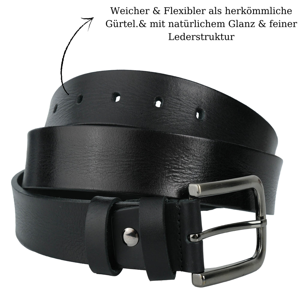 Handgefertigter Echtleder-Herrengürtel, Schwarz