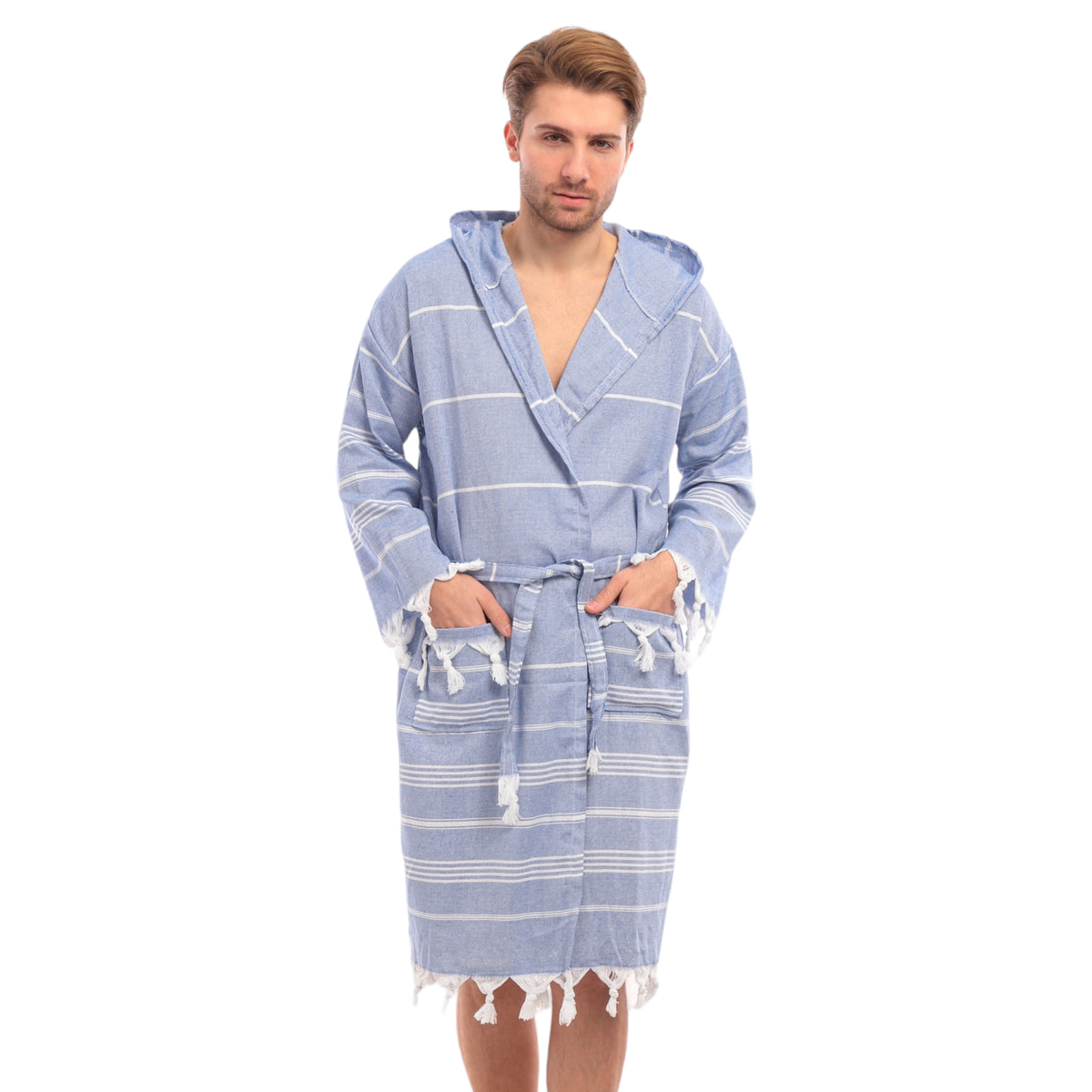 Heré Mood Sultan Muster Herren-Bademantel Pestemal (Blau)