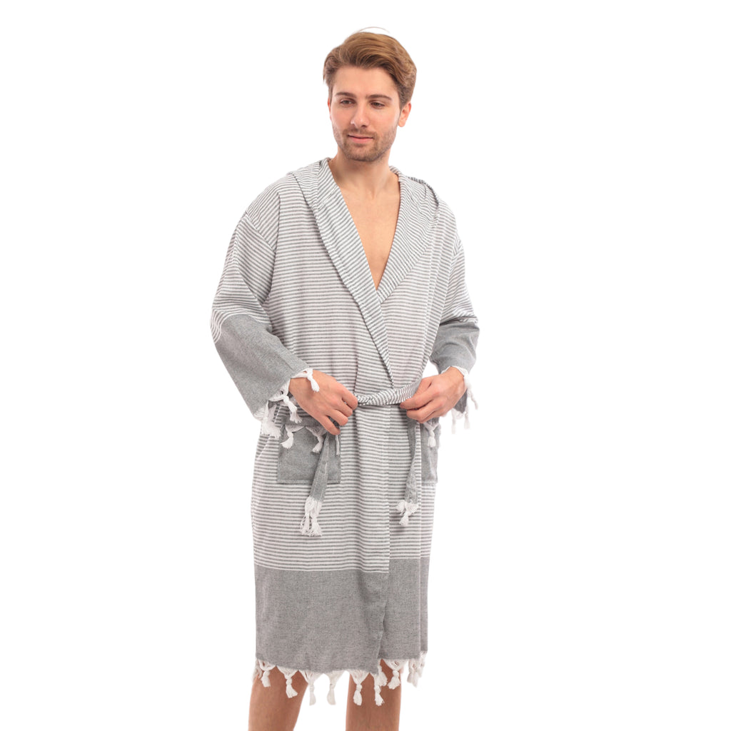 Heré Mood Hürrem Muster Herren-Bademantel Pestemal (Schwarz)