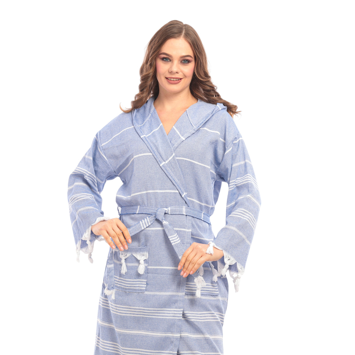 Heré Mood Sultan Muster Damen-Bademantel Pestemal (Blau)