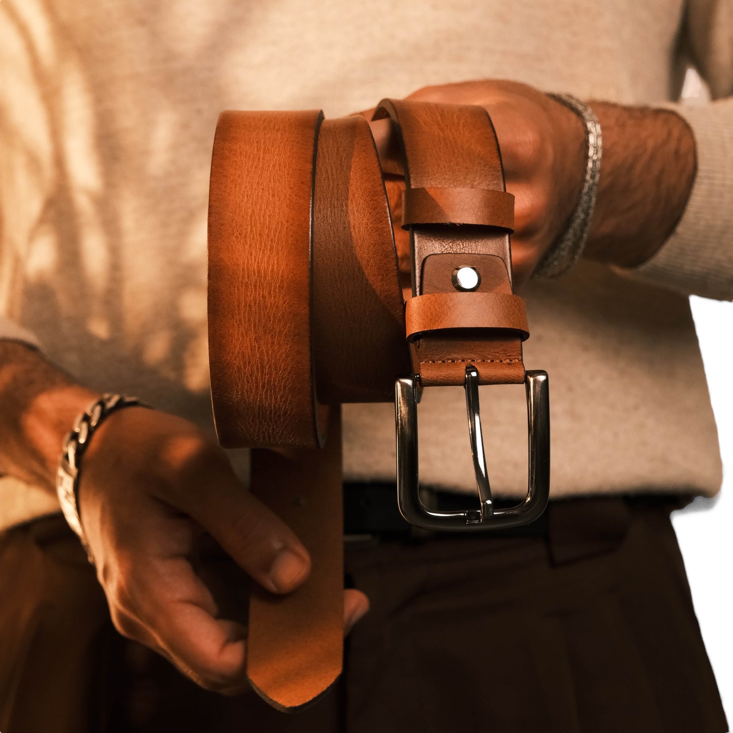 Premium Gerçek Deri Kemer (Cognac)