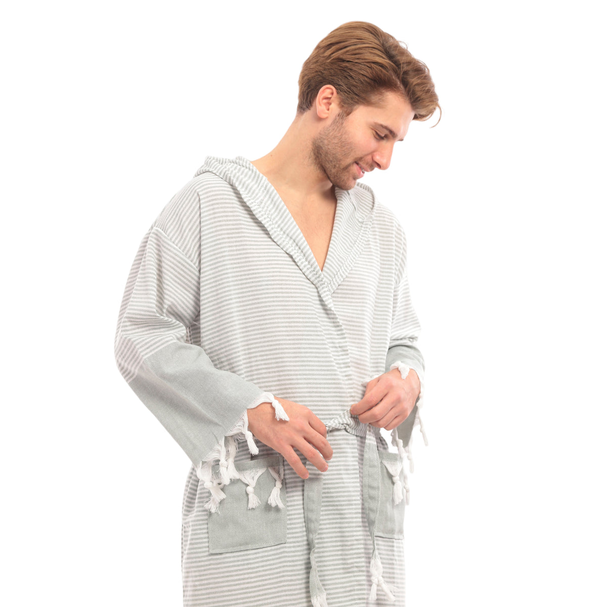 Heré Mood Hürrem Muster Herren-Bademantel Pestemal (Khaki)