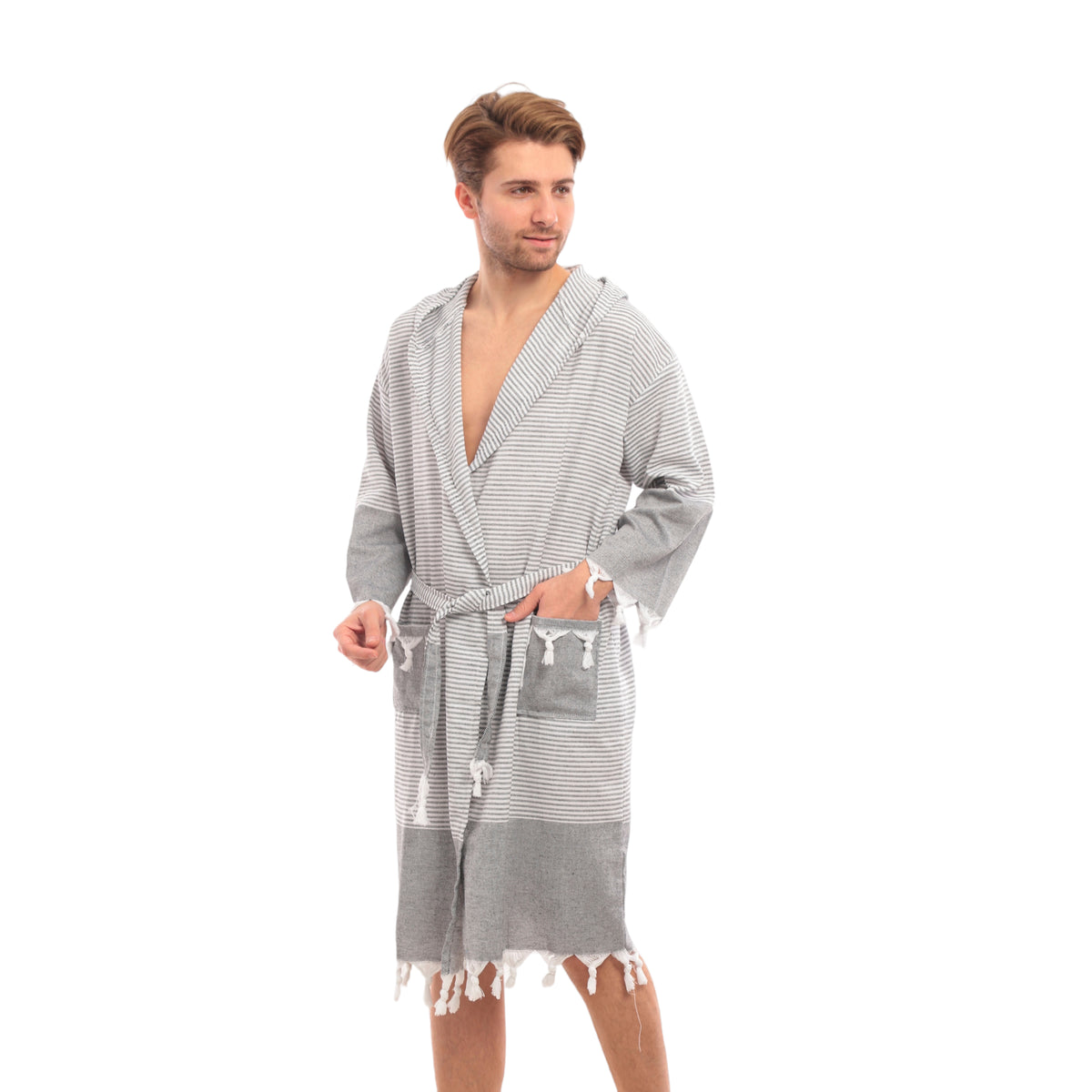 Heré Mood Hürrem Muster Herren-Bademantel Pestemal (Schwarz)