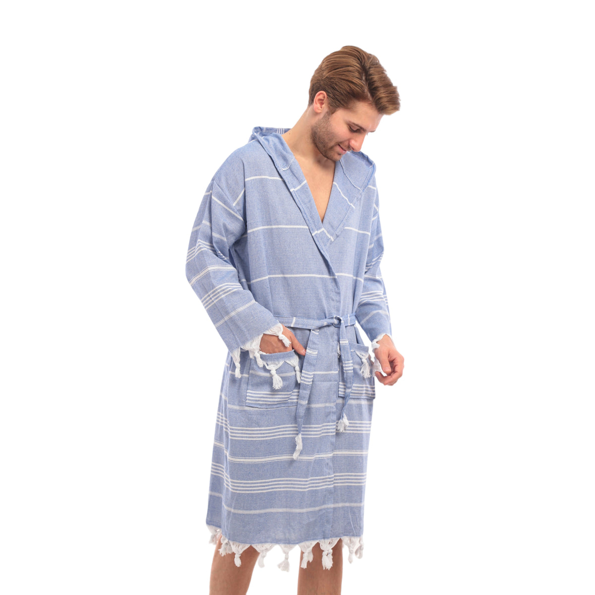 Heré Mood Sultan Muster Herren-Bademantel Pestemal (Blau)