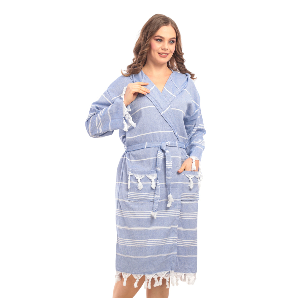 Heré Mood Sultan Muster Damen-Bademantel Pestemal (Blau)
