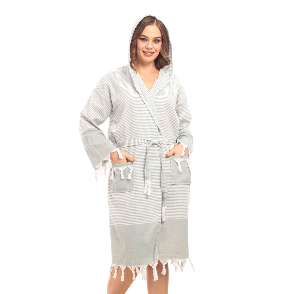 Heré Mood Hürrem Muster Damen-Bademantel Pestemal (Khaki)