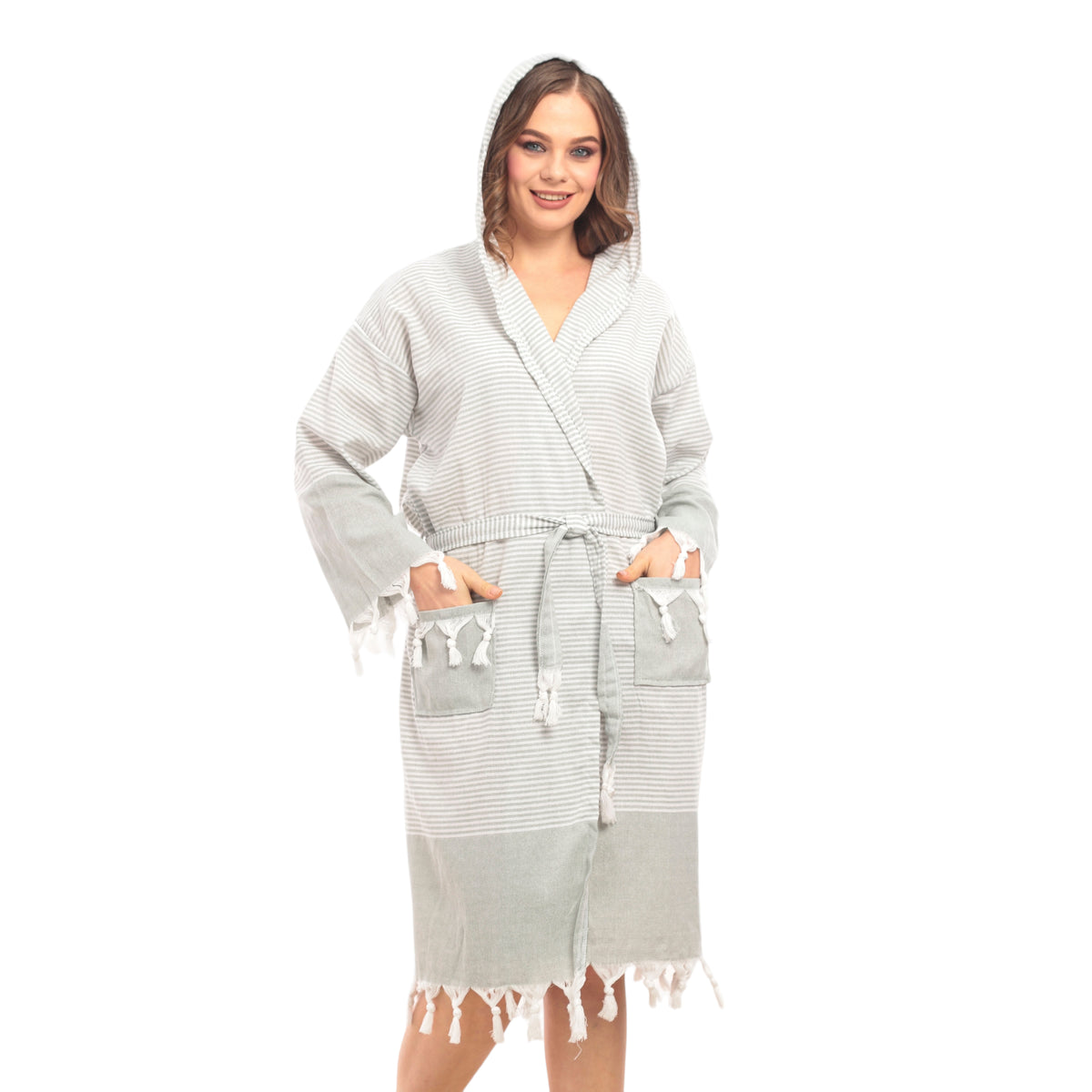 Heré Mood Hürrem Muster Damen-Bademantel Pestemal (Khaki)