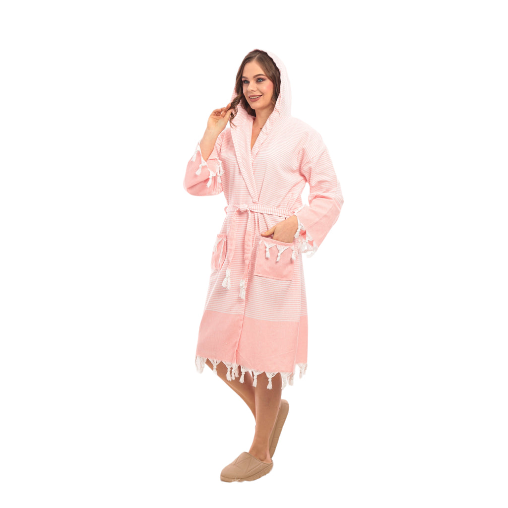 Heré Mood Hürrem Muster Damen-Bademantel Pestemal (Lachsfarben)