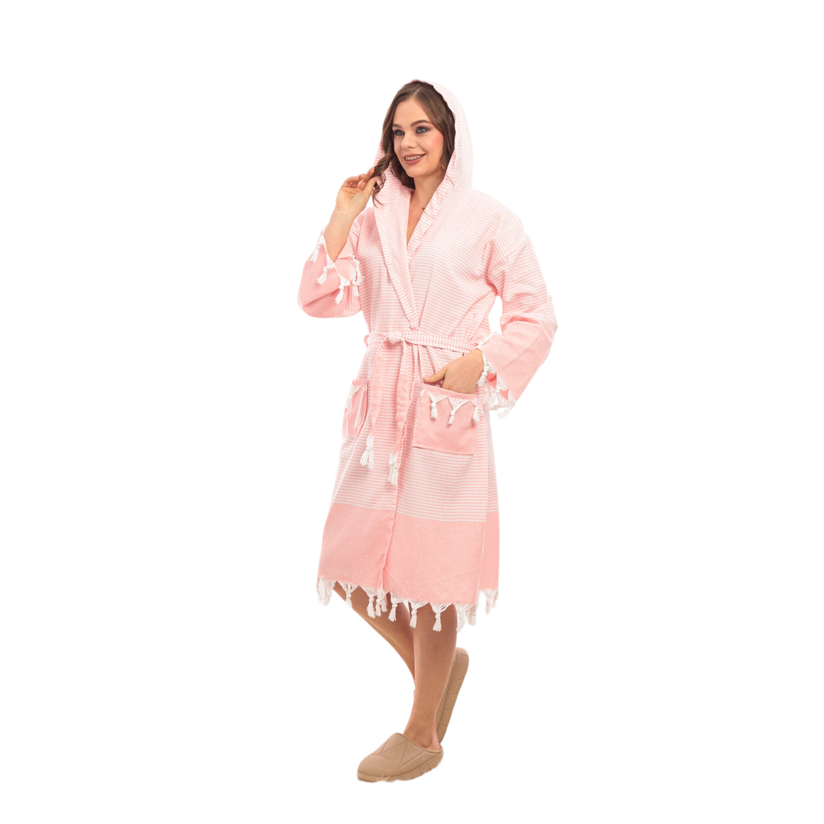 Heré Mood Hürrem Muster Damen-Bademantel Pestemal (Lachsfarben)