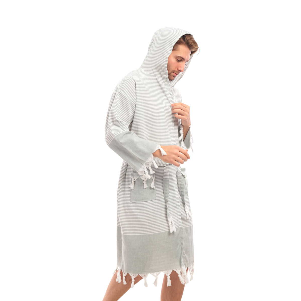 Heré Mood Hürrem Muster Herren-Bademantel Pestemal (Khaki)