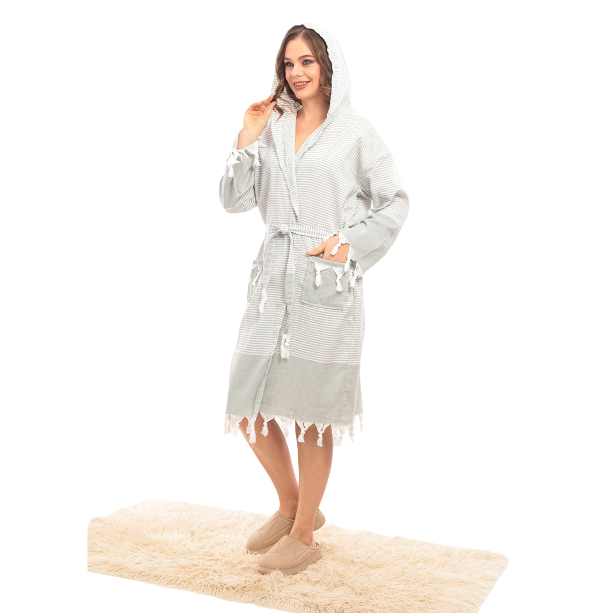 Heré Mood Hürrem Muster Damen-Bademantel Pestemal (Khaki)