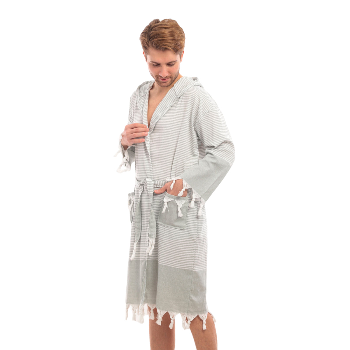 Heré Mood Hürrem Muster Herren-Bademantel Pestemal (Khaki)