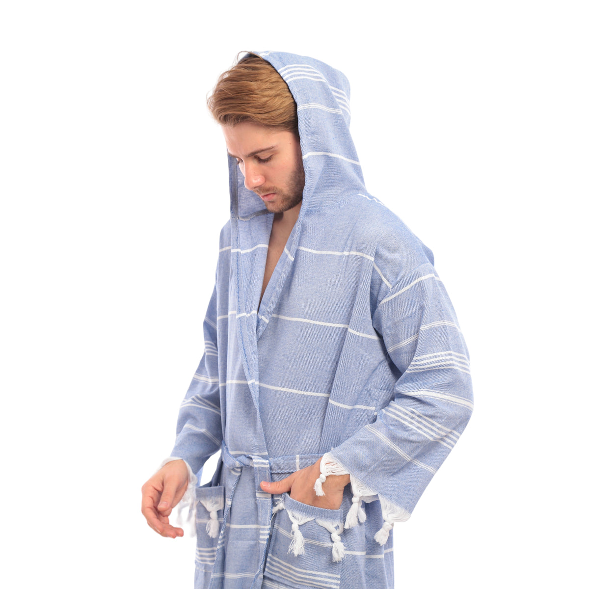 Heré Mood Sultan Muster Herren-Bademantel Pestemal (Blau)